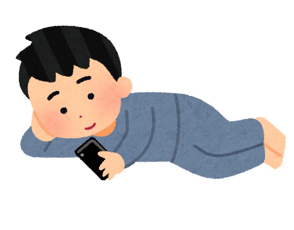 寝転びながらスマホ-min