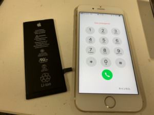 内蔵電池パック交換修理後のアイフォン6s