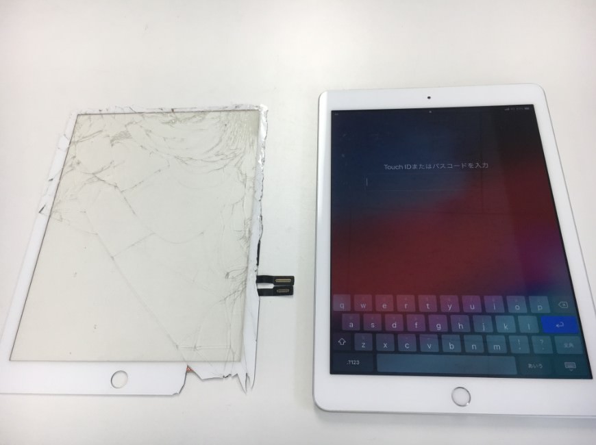 iPad 第6世代のガラスが割れて画面に穴が開いた！所要時間90分で新品 