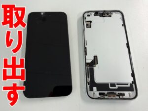 破損した有機ELディスプレイを基板から取り出したiPhone16e