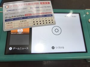 ホーム画面が正常に表示され、メニューやアイコンが鮮明に見えるSwitch Liteの状態