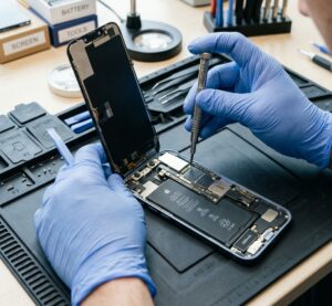 携帯を修理している様子