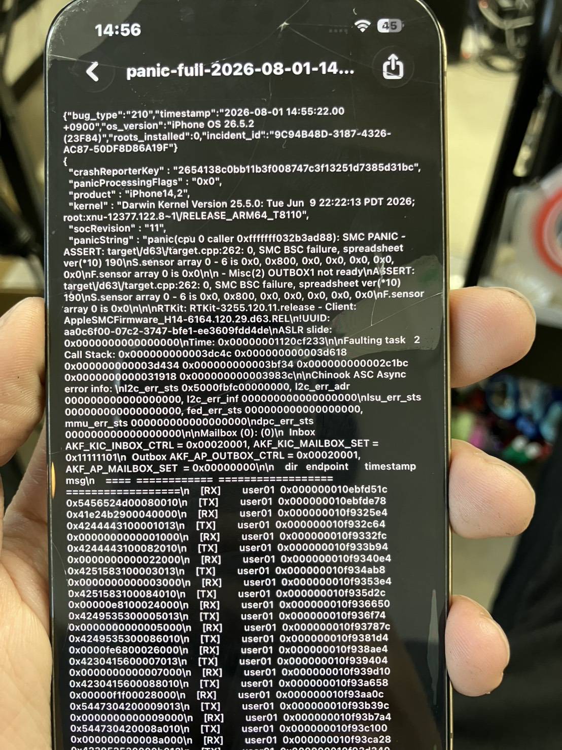 iPhone13 ProのPanic Log解析画面